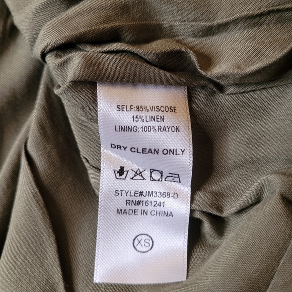 NWOT j.marie Linen Blend Isla Mae Olive Green Embroidered Tiered Boho Mini Dress - Picture 4 of 13